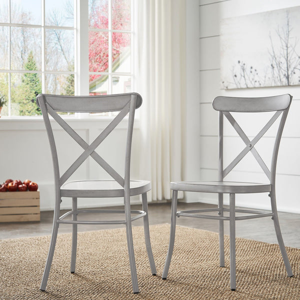 Ervine Metal Dining Chair Set of Two with X-cross Back for Farmhouse Bistro Rooms