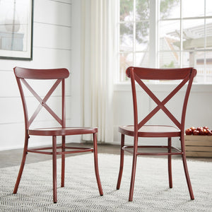 Ervine Metal Dining Chair Set of Two with X-cross Back for Farmhouse Bistro Rooms