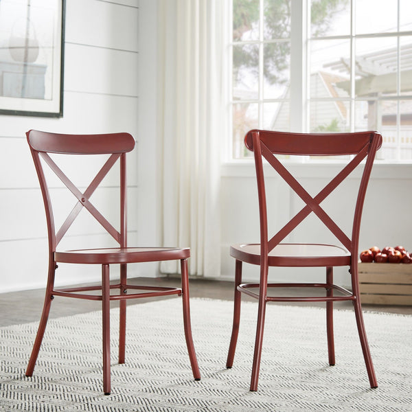 Ervine Metal Dining Chair Set of Two with X-cross Back for Farmhouse Bistro Rooms