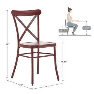 Ervine Metal Dining Chair Set of Two with X-cross Back for Farmhouse Bistro Rooms