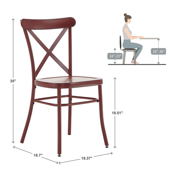 Ervine Metal Dining Chair Set of Two with X-cross Back for Farmhouse Bistro Rooms