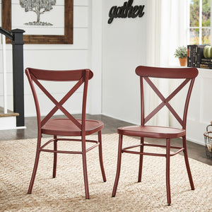 Ervine Metal Dining Chair Set of Two with X-cross Back for Farmhouse Bistro Rooms