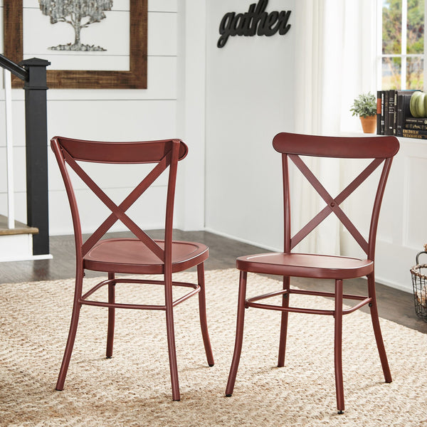 Ervine Metal Dining Chair Set of Two with X-cross Back for Farmhouse Bistro Rooms