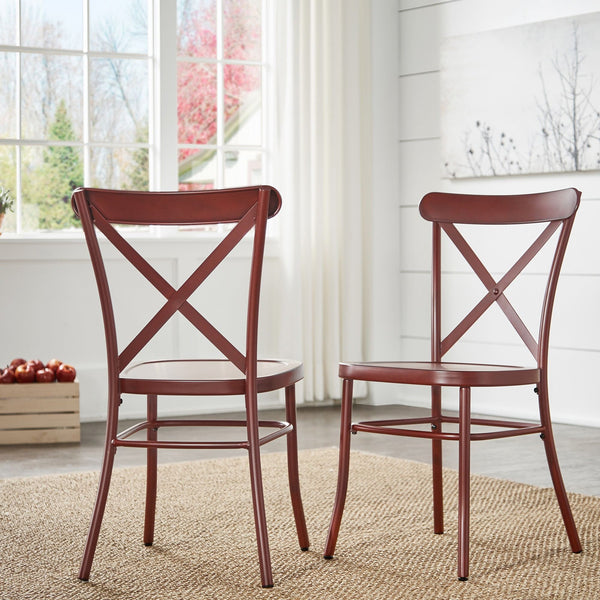 Ervine Metal Dining Chair Set of Two with X-cross Back for Farmhouse Bistro Rooms