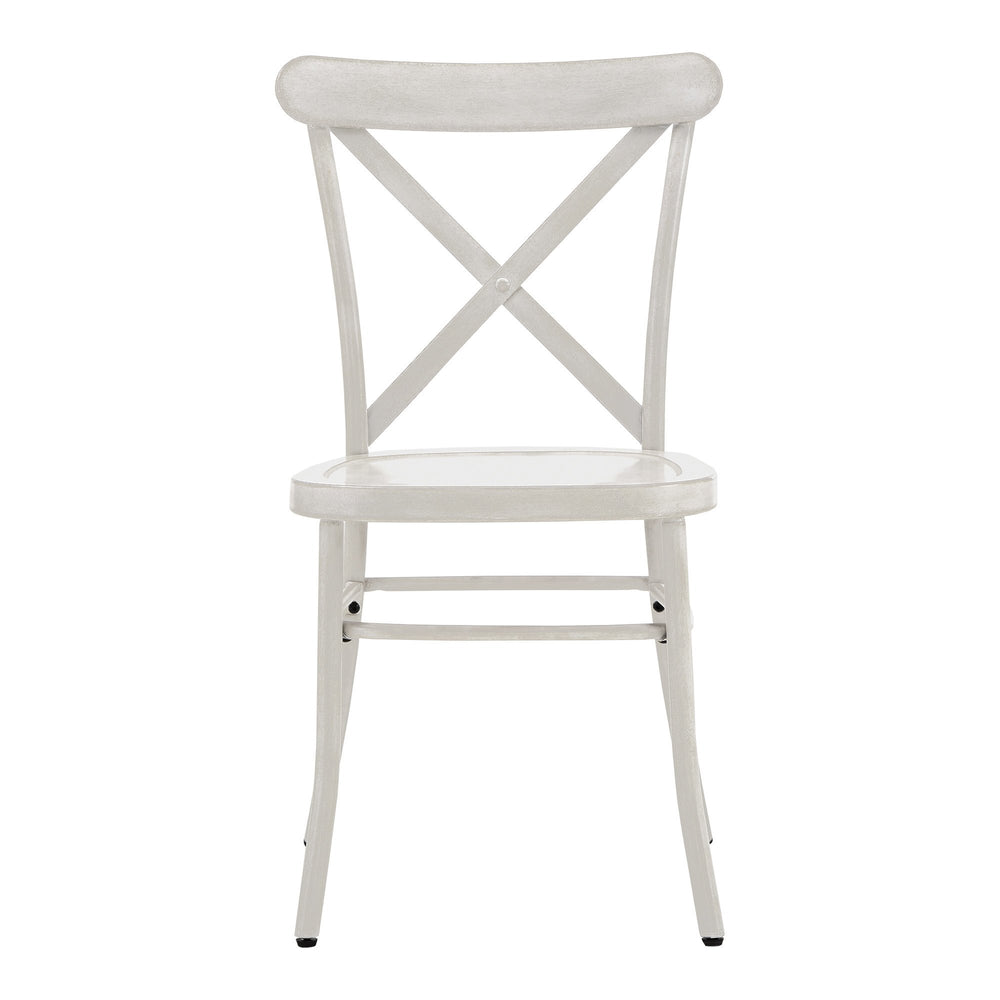 Homelegance Ervine Metal Dining Chair Set of Two with X-cross Back for Farmhouse Bistro Rooms Antique White E155C-WH