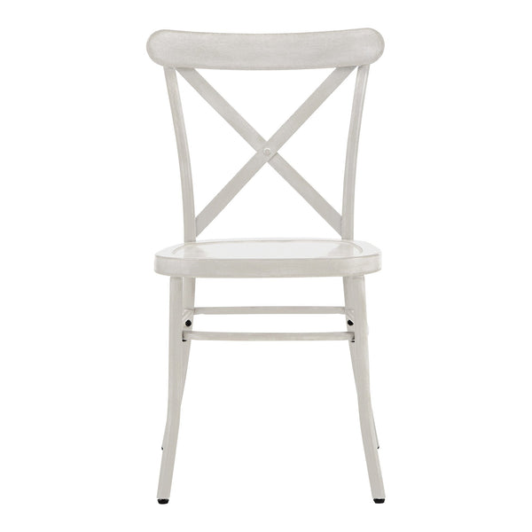 Homelegance Ervine Metal Dining Chair Set of Two with X-cross Back for Farmhouse Bistro Rooms Antique White E155C-WH