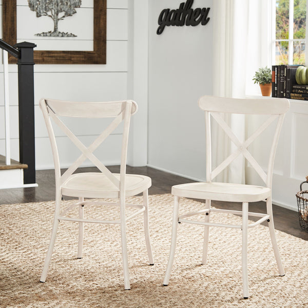 Ervine Metal Dining Chair Set of Two with X-cross Back for Farmhouse Bistro Rooms