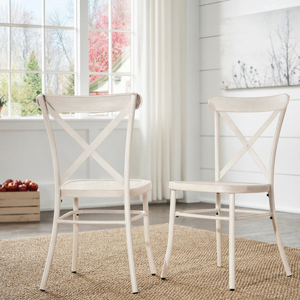 Ervine Metal Dining Chair Set of Two with X-cross Back for Farmhouse Bistro Rooms