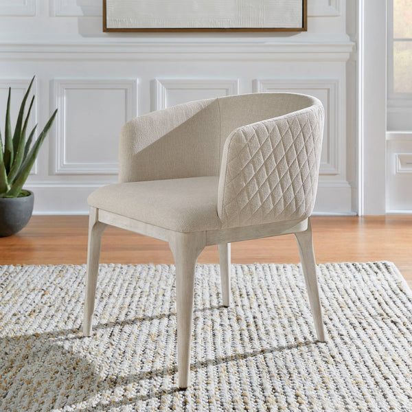 Upholstered Beige Fabric Dining Chair with Rubberwood Frame for Modern Homes