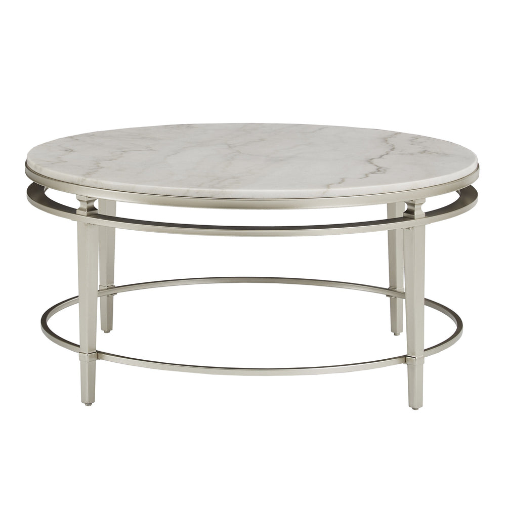 Homelegance Round Marble Top Coffee Table with Champagne Metal Frame for Living Rooms E179SV-30