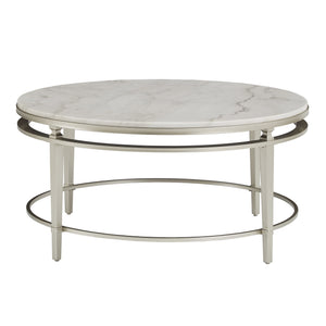 Homelegance Round Marble Top Coffee Table with Champagne Metal Frame for Living Rooms E179SV-30