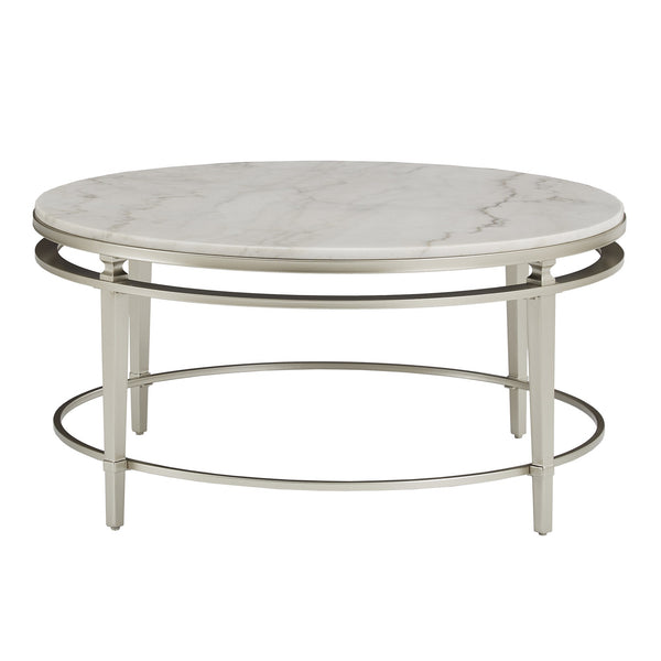 Homelegance Round Marble Top Coffee Table with Champagne Metal Frame for Living Rooms E179SV-30