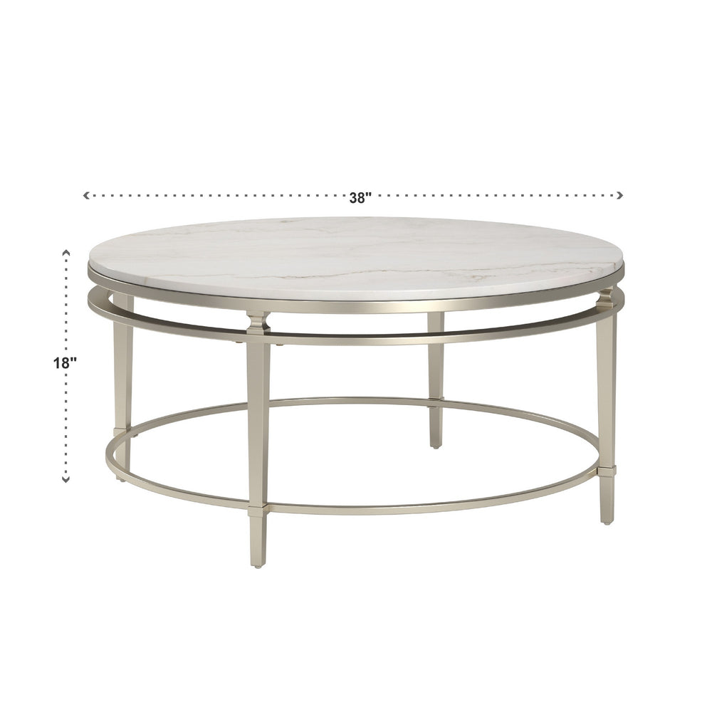 Homelegance Round Marble Top Coffee Table with Champagne Metal Frame for Living Rooms E179SV-30