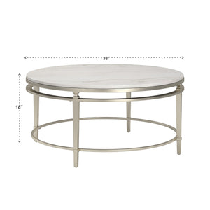Round Marble Top Coffee Table with Champagne Metal Frame for Living Rooms