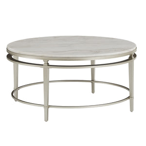 Round Marble Top Coffee Table with Champagne Metal Frame for Living Rooms