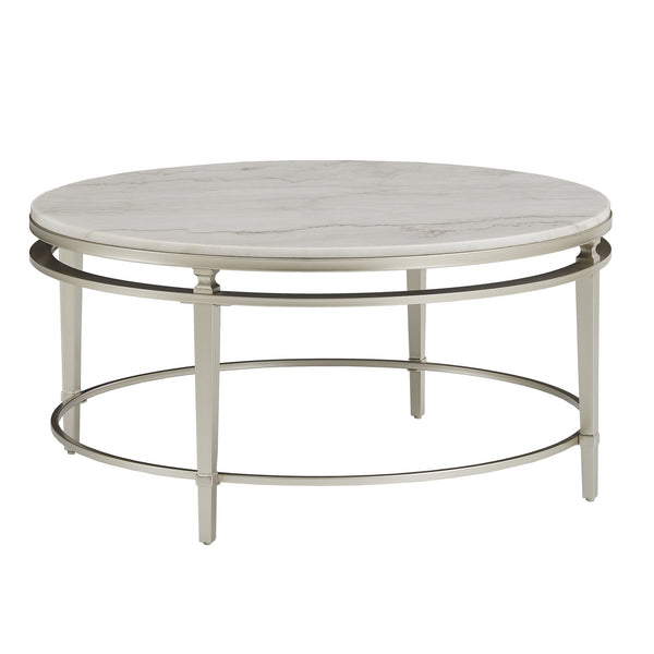 Round Marble Top Coffee Table with Champagne Metal Frame for Living Rooms