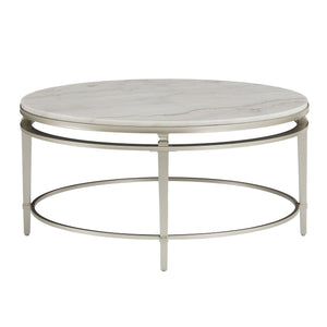 Round Marble Top Coffee Table with Champagne Metal Frame for Living Rooms