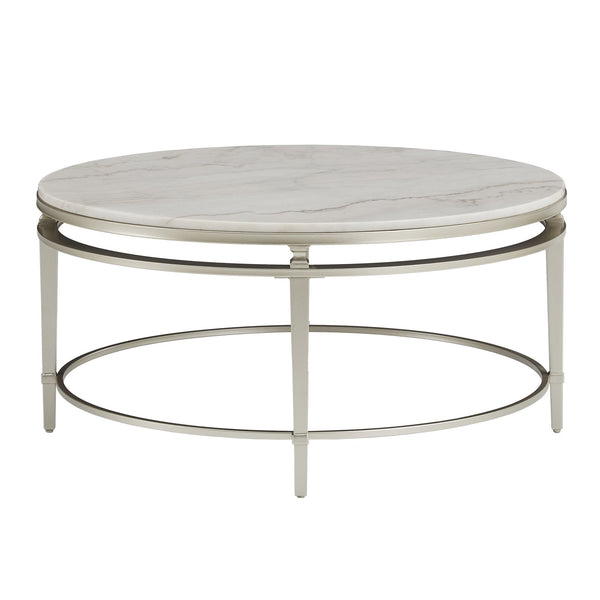 Round Marble Top Coffee Table with Champagne Metal Frame for Living Rooms