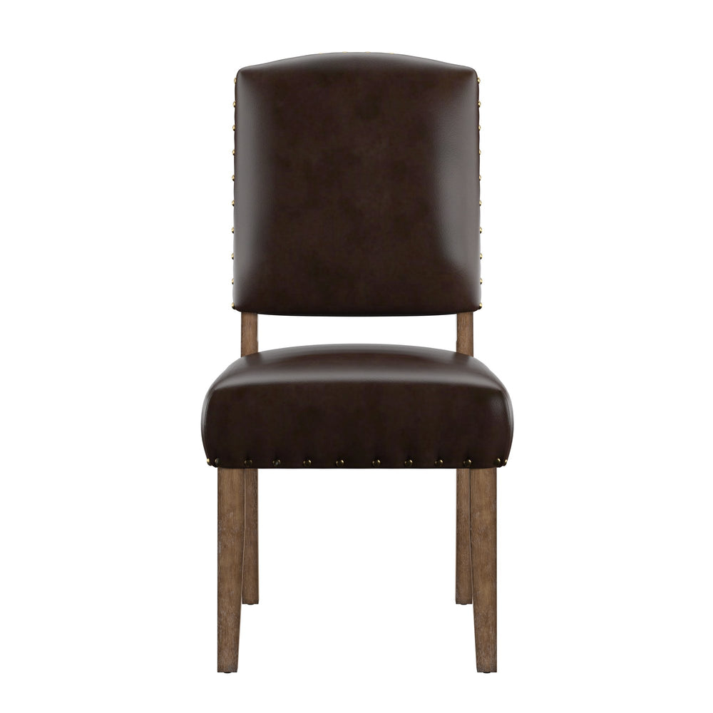 Homelegance Satine Rubberwood Dining Chair with Nailhead Trim and Cushioned Linen Upholstered Seat Light Natural / Brown E205C-BD(3A)