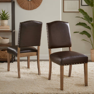 Satine Rubberwood Dining Chair with Nailhead Trim and Cushioned Linen Upholstered Seat