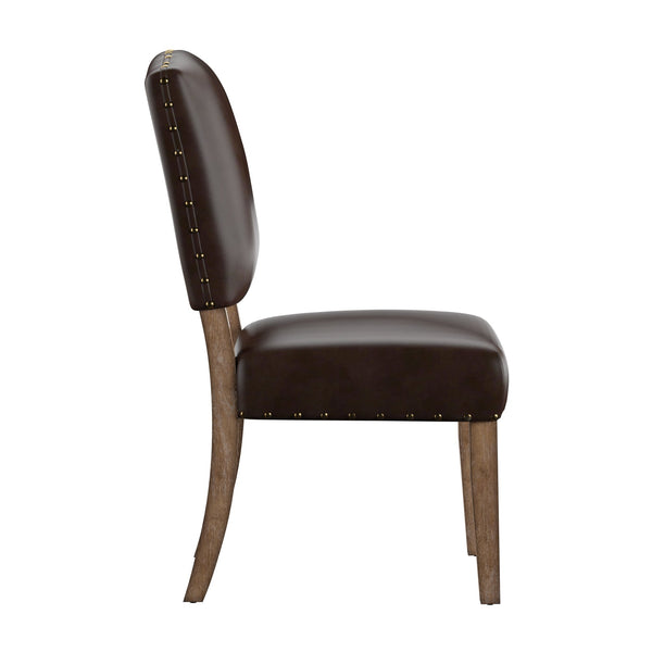 Satine Rubberwood Dining Chair with Nailhead Trim and Cushioned Linen Upholstered Seat