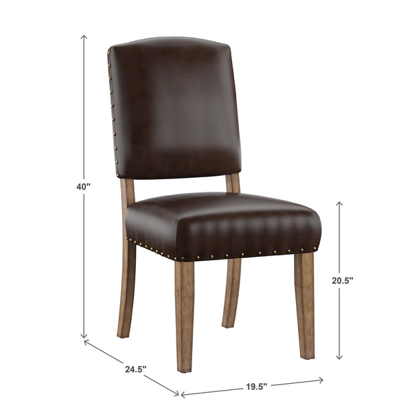 Satine Rubberwood Dining Chair with Nailhead Trim and Cushioned Linen Upholstered Seat