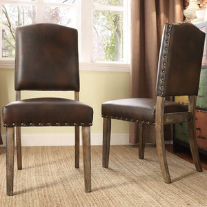 Satine Rubberwood Dining Chair with Nailhead Trim and Cushioned Linen Upholstered Seat