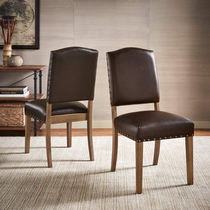 Satine Rubberwood Dining Chair with Nailhead Trim and Cushioned Linen Upholstered Seat