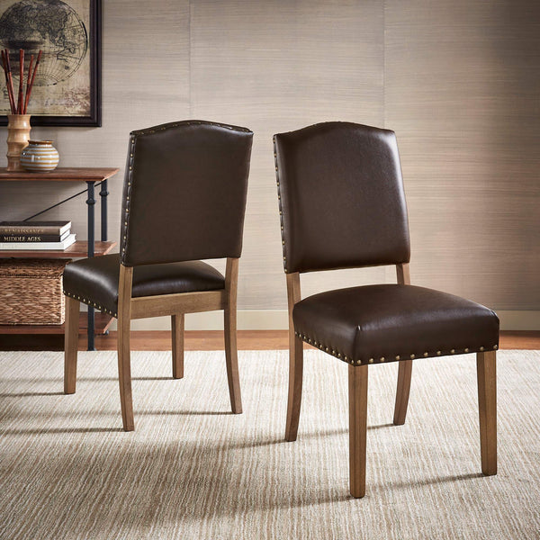 Satine Rubberwood Dining Chair with Nailhead Trim and Cushioned Linen Upholstered Seat