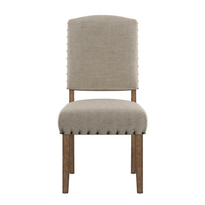Satine Rubberwood Dining Chair with Nailhead Trim and Cushioned Linen Upholstered Seat