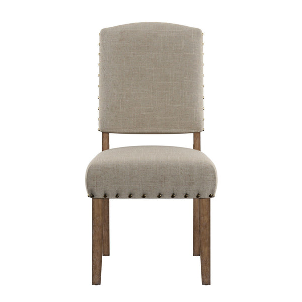 Satine Rubberwood Dining Chair with Nailhead Trim and Cushioned Linen Upholstered Seat