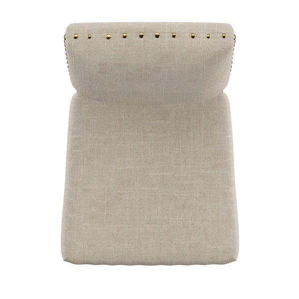 Satine Rubberwood Dining Chair with Nailhead Trim and Cushioned Linen Upholstered Seat