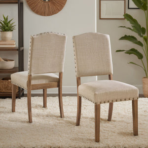 Satine Rubberwood Dining Chair with Nailhead Trim and Cushioned Linen Upholstered Seat