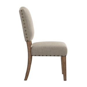Satine Rubberwood Dining Chair with Nailhead Trim and Cushioned Linen Upholstered Seat