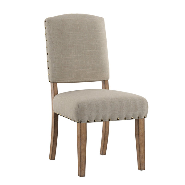 Satine Rubberwood Dining Chair with Nailhead Trim and Cushioned Linen Upholstered Seat