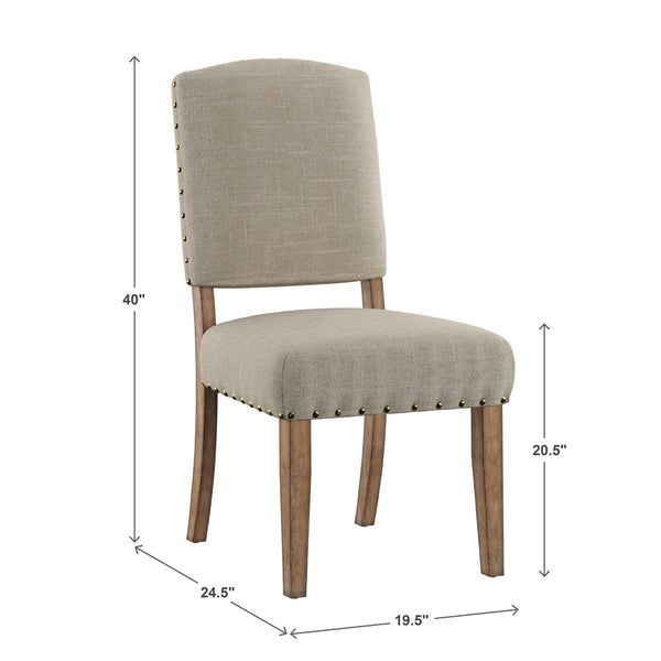 Satine Rubberwood Dining Chair with Nailhead Trim and Cushioned Linen Upholstered Seat