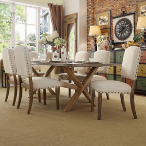 Satine Rubberwood Dining Chair with Nailhead Trim and Cushioned Linen Upholstered Seat