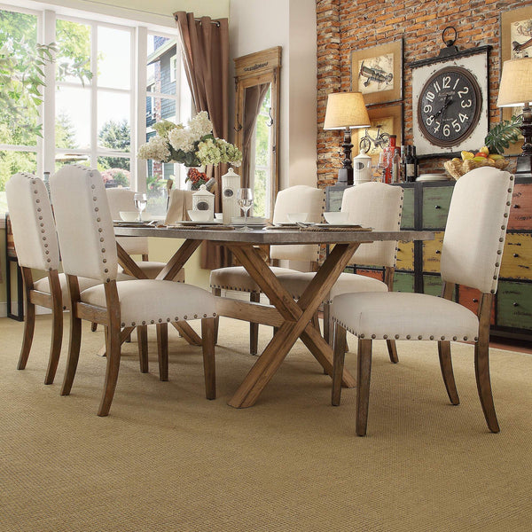 Satine Rubberwood Dining Chair with Nailhead Trim and Cushioned Linen Upholstered Seat