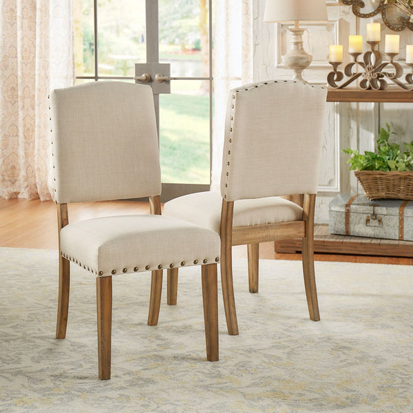 Satine Rubberwood Dining Chair with Nailhead Trim and Cushioned Linen Upholstered Seat