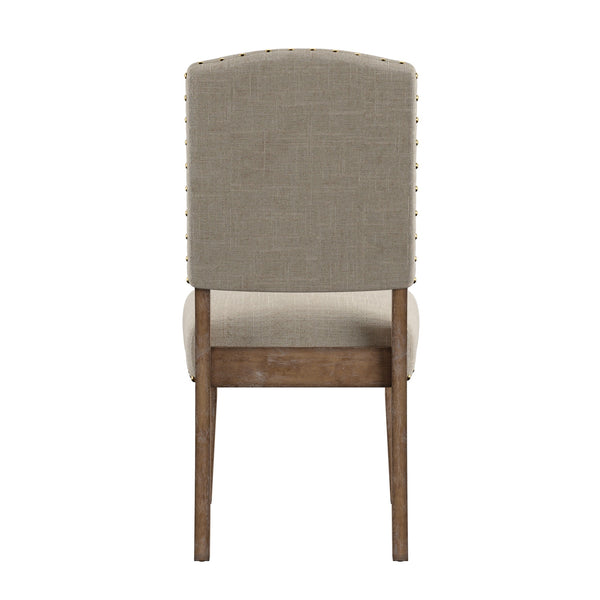 Satine Rubberwood Dining Chair with Nailhead Trim and Cushioned Linen Upholstered Seat
