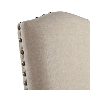 Satine Rubberwood Dining Chair with Nailhead Trim and Cushioned Linen Upholstered Seat