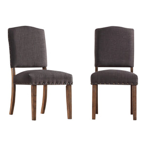 Satine Rubberwood Dining Chair with Nailhead Trim and Cushioned Linen Upholstered Seat
