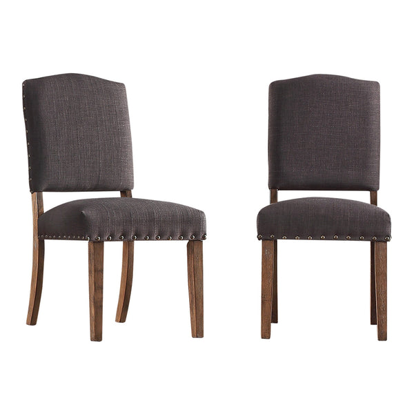Satine Rubberwood Dining Chair with Nailhead Trim and Cushioned Linen Upholstered Seat