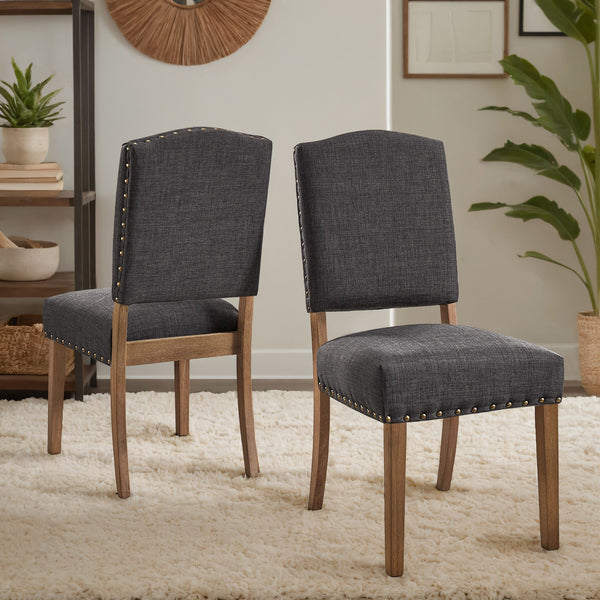 Satine Rubberwood Dining Chair with Nailhead Trim and Cushioned Linen Upholstered Seat