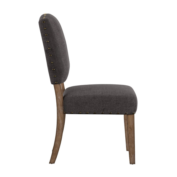 Satine Rubberwood Dining Chair with Nailhead Trim and Cushioned Linen Upholstered Seat