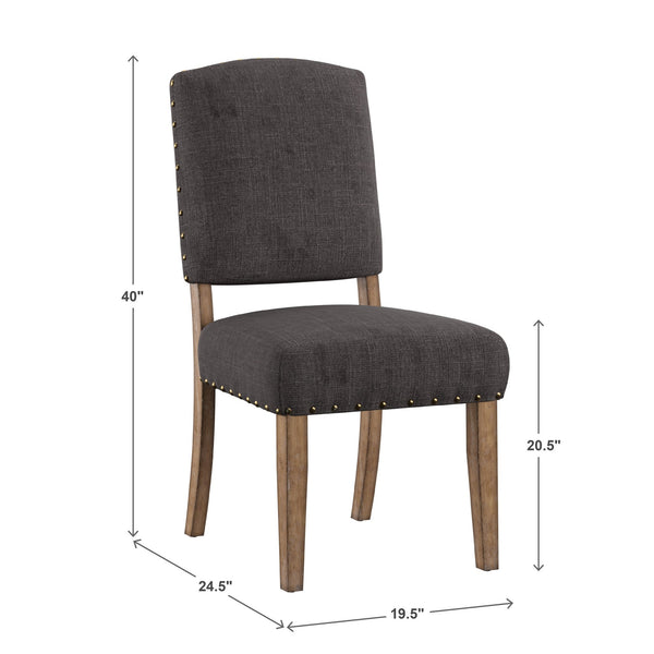 Satine Rubberwood Dining Chair with Nailhead Trim and Cushioned Linen Upholstered Seat