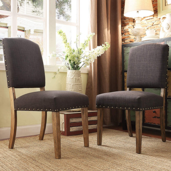 Satine Rubberwood Dining Chair with Nailhead Trim and Cushioned Linen Upholstered Seat