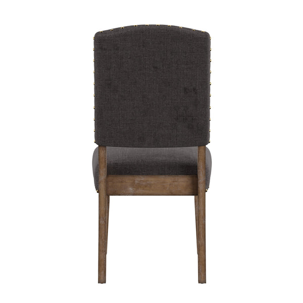 Satine Rubberwood Dining Chair with Nailhead Trim and Cushioned Linen Upholstered Seat