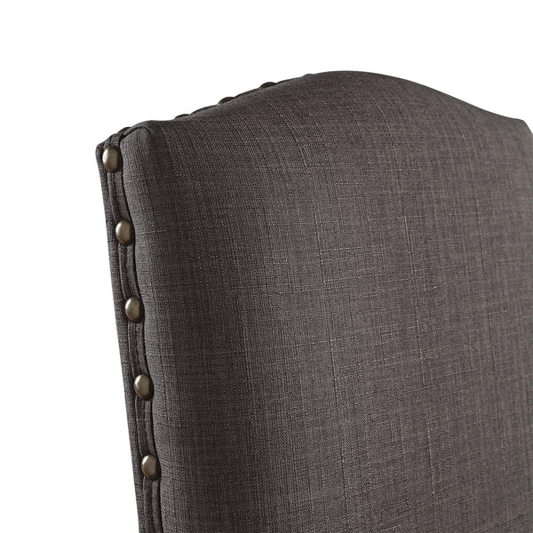 Satine Rubberwood Dining Chair with Nailhead Trim and Cushioned Linen Upholstered Seat