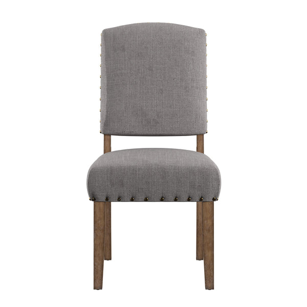 Satine Rubberwood Dining Chair with Nailhead Trim and Cushioned Linen Upholstered Seat